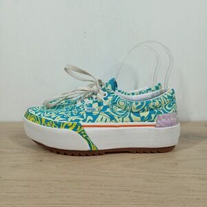 Vans Sneakers Womens 6.5 Blue Green Platform Lace Up Retro Streetwear